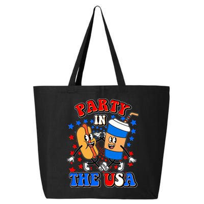 Funny Retro Party In The USA Retro Cartoon Hotdog Soda Pop Drink 25L Jumbo Tote