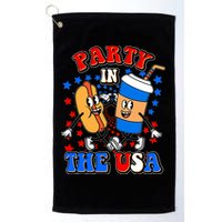 Funny Retro Party In The USA Retro Cartoon Hotdog Soda Pop Drink Golf Towel