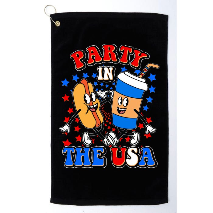 Funny Retro Party In The USA Retro Cartoon Hotdog Soda Pop Drink Golf Towel
