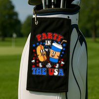 Funny Retro Party In The USA Retro Cartoon Hotdog Soda Pop Drink Golf Towel