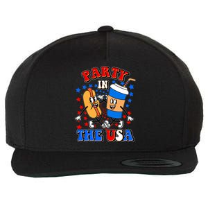 Funny Retro Party In The USA Retro Cartoon Hotdog Soda Pop Drink Wool Snapback Cap