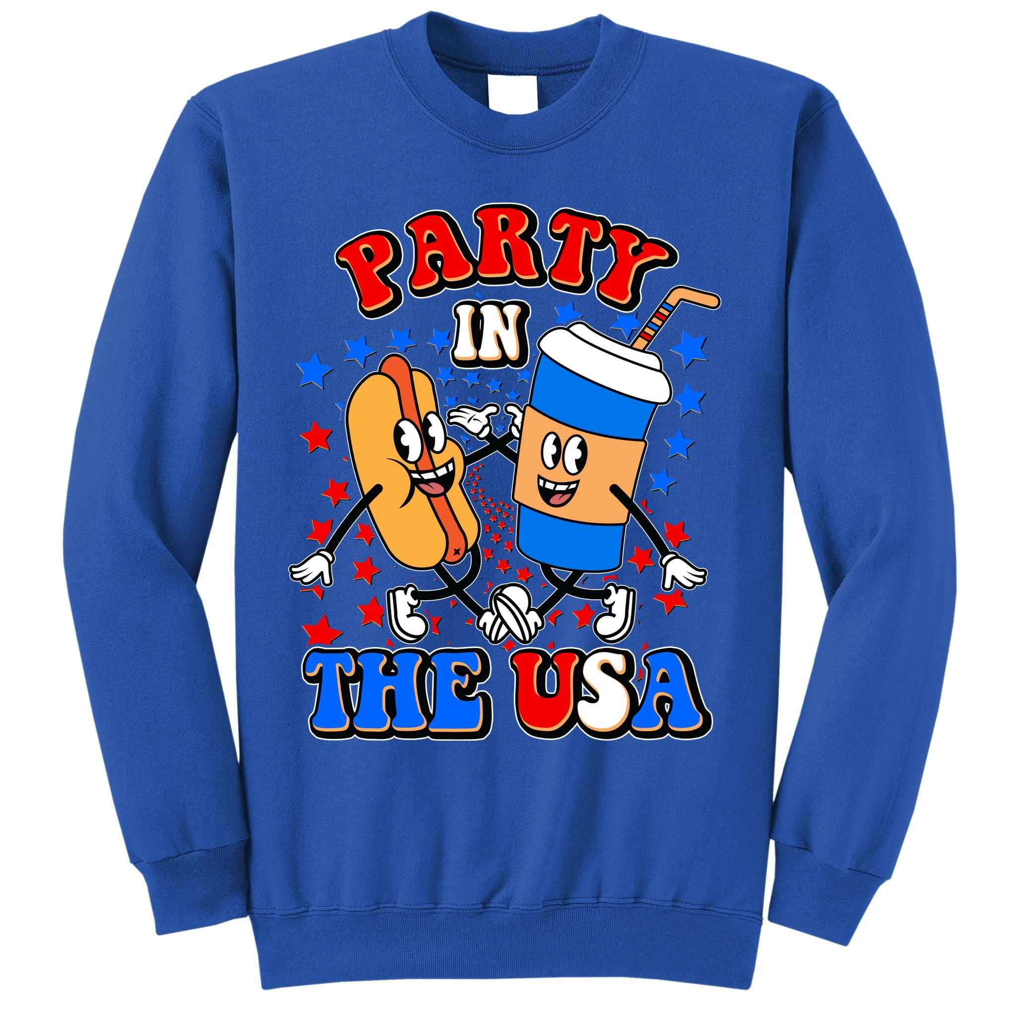 Funny Retro Party In The USA Retro Cartoon Hotdog Soda Pop Drink Sweatshirt