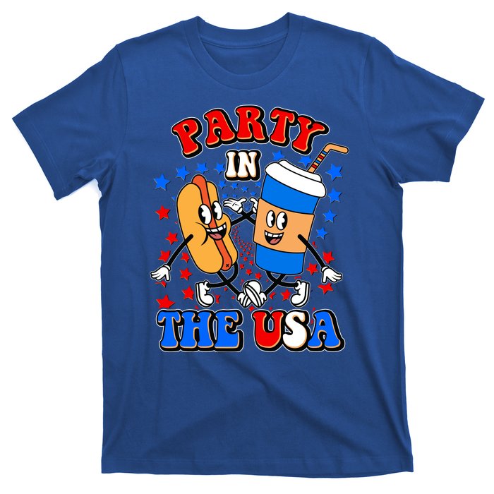 Funny Retro Party In The USA Retro Cartoon Hotdog Soda Pop Drink T-Shirt