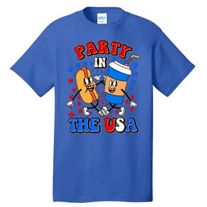 Funny Retro Party In The USA Retro Cartoon Hotdog Soda Pop Drink Tall T-Shirt