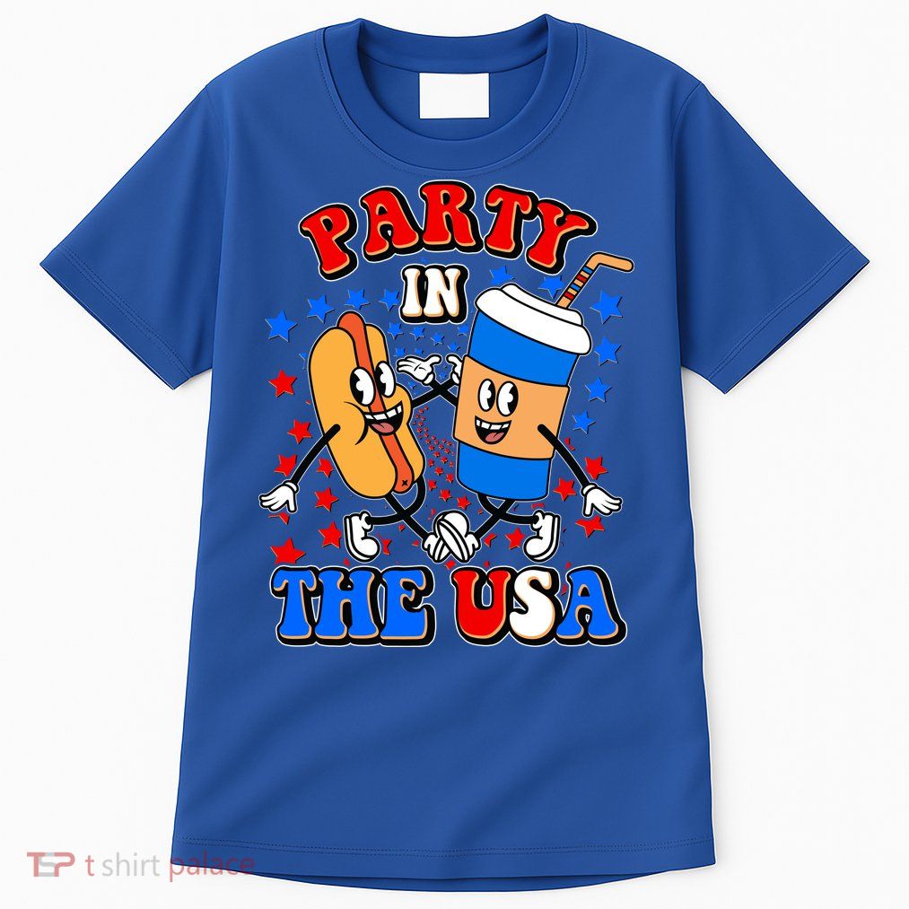 Funny Retro Party In The USA Retro Cartoon Hotdog Soda Pop Drink Tall T-Shirt