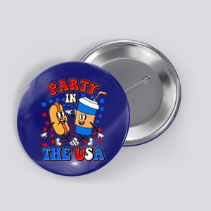 Funny Retro Party In The USA Retro Cartoon Hotdog Soda Pop Drink Button