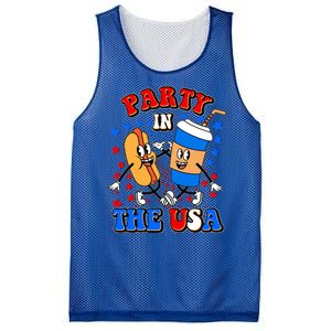 Funny Retro Party In The USA Retro Cartoon Hotdog Soda Pop Drink Mesh Reversible Basketball Jersey Tank