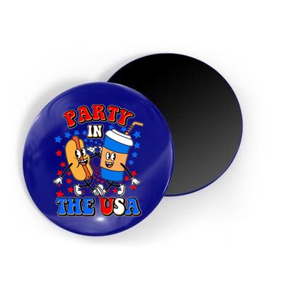 Funny Retro Party In The USA Retro Cartoon Hotdog Soda Pop Drink Magnet