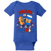 Funny Retro Party In The USA Retro Cartoon Hotdog Soda Pop Drink Baby Bodysuit