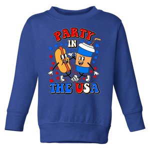 Funny Retro Party In The USA Retro Cartoon Hotdog Soda Pop Drink Toddler Sweatshirt