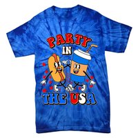 Funny Retro Party In The USA Retro Cartoon Hotdog Soda Pop Drink Tie-Dye T-Shirt