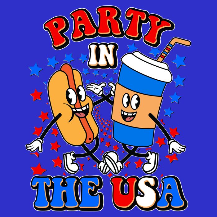 Funny Retro Party In The USA Retro Cartoon Hotdog Soda Pop Drink Tie-Dye T-Shirt