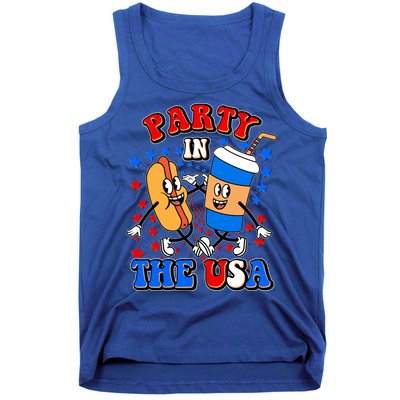 Funny Retro Party In The USA Retro Cartoon Hotdog Soda Pop Drink Tank Top