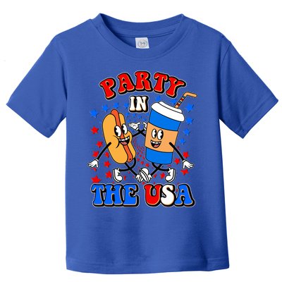 Funny Retro Party In The USA Retro Cartoon Hotdog Soda Pop Drink Toddler T-Shirt