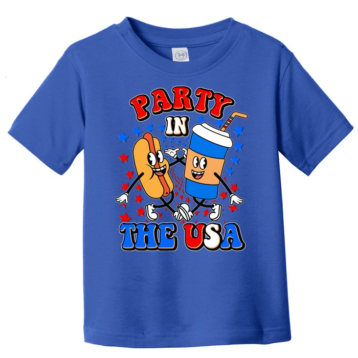 Funny Retro Party In The USA Retro Cartoon Hotdog Soda Pop Drink Toddler T-Shirt