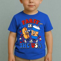 Funny Retro Party In The USA Retro Cartoon Hotdog Soda Pop Drink Toddler T-Shirt