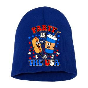 Funny Retro Party In The USA Retro Cartoon Hotdog Soda Pop Drink Short Acrylic Beanie