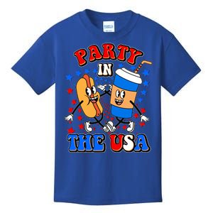 Funny Retro Party In The USA Retro Cartoon Hotdog Soda Pop Drink Kids T-Shirt