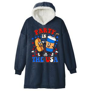 Funny Retro Party In The USA Retro Cartoon Hotdog Soda Pop Drink Hooded Wearable Blanket