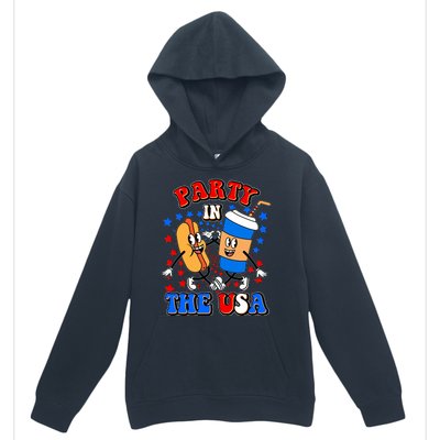 Funny Retro Party In The USA Retro Cartoon Hotdog Soda Pop Drink Urban Pullover Hoodie