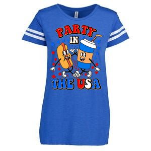 Funny Retro Party In The USA Retro Cartoon Hotdog Soda Pop Drink Enza Ladies Jersey Football T-Shirt