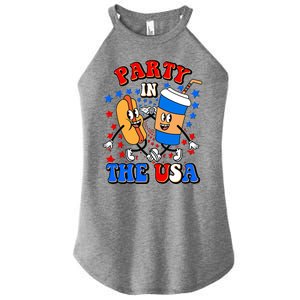 Funny Retro Party In The USA Retro Cartoon Hotdog Soda Pop Drink Women's Perfect Tri Rocker Tank