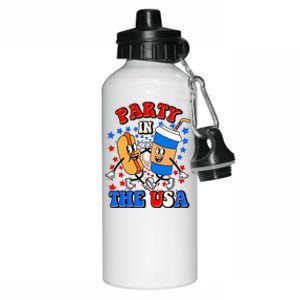 Funny Retro Party In The USA Retro Cartoon Hotdog Soda Pop Drink Aluminum Water Bottle