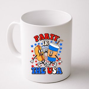 Funny Retro Party In The USA Retro Cartoon Hotdog Soda Pop Drink Coffee Mug