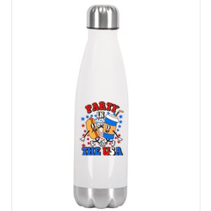 Funny Retro Party In The USA Retro Cartoon Hotdog Soda Pop Drink Stainless Steel Insulated Water Bottle