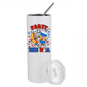 Funny Retro Party In The USA Retro Cartoon Hotdog Soda Pop Drink Stainless Steel Tumbler