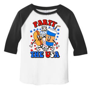 Funny Retro Party In The USA Retro Cartoon Hotdog Soda Pop Drink Toddler Fine Jersey T-Shirt