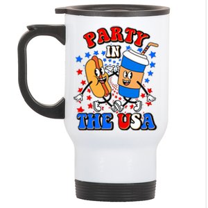 Funny Retro Party In The USA Retro Cartoon Hotdog Soda Pop Drink Stainless Steel Travel Mug