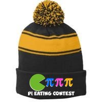 Funny Retro Pi Day 314 Pi Eating Contest Video Game Stripe Pom Pom Beanie