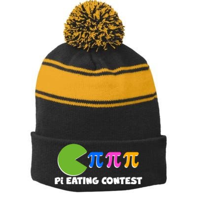 Funny Retro Pi Day 314 Pi Eating Contest Video Game Stripe Pom Pom Beanie