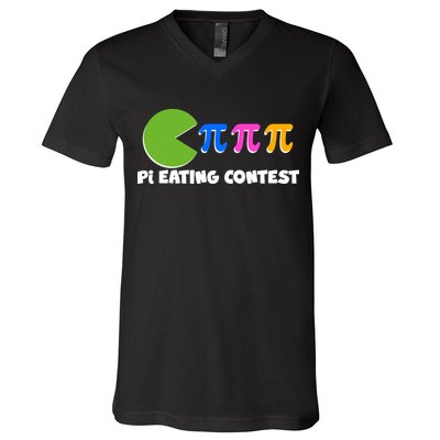 Funny Retro Pi Day 314 Pi Eating Contest Video Game V-Neck T-Shirt