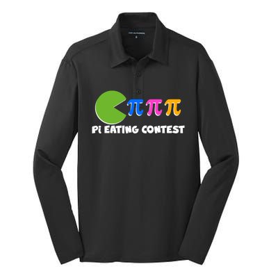 Funny Retro Pi Day 314 Pi Eating Contest Video Game Silk Touch Performance Long Sleeve Polo