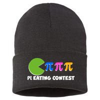 Funny Retro Pi Day 314 Pi Eating Contest Video Game Sustainable Knit Beanie