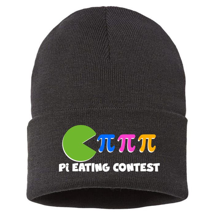 Funny Retro Pi Day 314 Pi Eating Contest Video Game Sustainable Knit Beanie