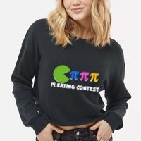 Funny Retro Pi Day 314 Pi Eating Contest Video Game Cropped Pullover Crew