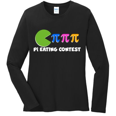 Funny Retro Pi Day 314 Pi Eating Contest Video Game Ladies Long Sleeve Shirt