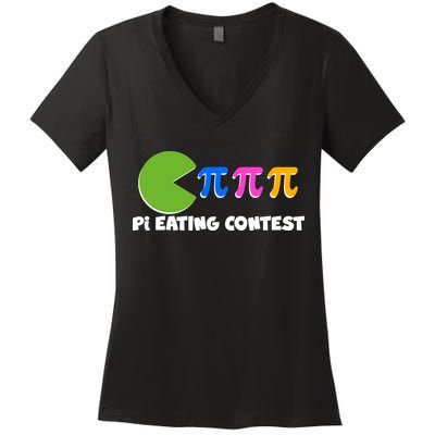 Funny Retro Pi Day 314 Pi Eating Contest Video Game Women's V-Neck T-Shirt