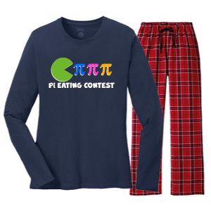 Funny Retro Pi Day 314 Pi Eating Contest Video Game Women's Long Sleeve Flannel Pajama Set 