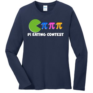 Funny Retro Pi Day 314 Pi Eating Contest Video Game Ladies Long Sleeve Shirt