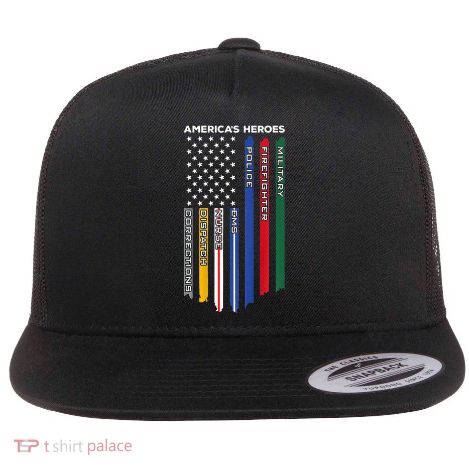 First Responders Police Military Firefighter Nurse BACK Flatbill Hat