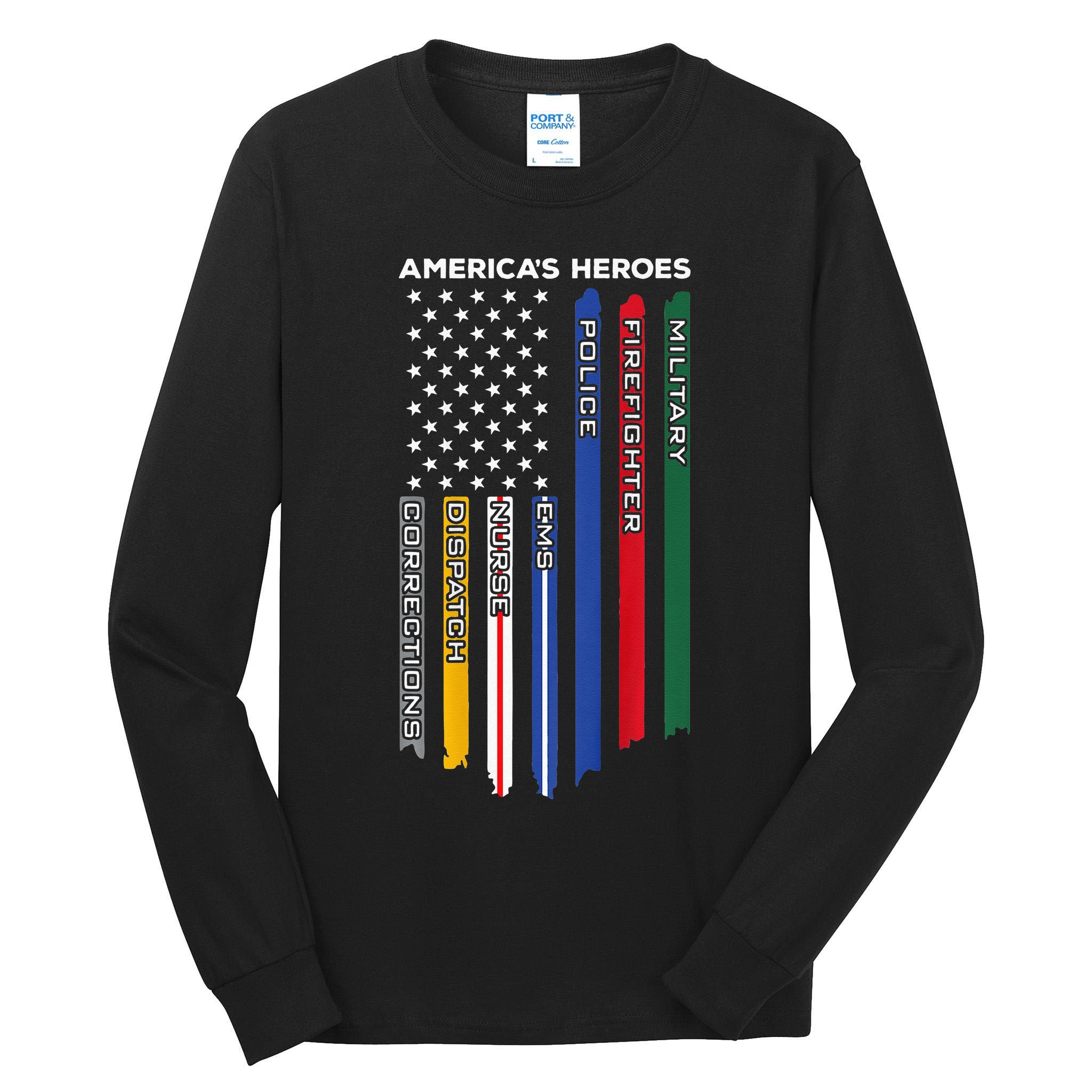 First Responders Police Military Firefighter Nurse BACK Tall Long Sleeve T-Shirt