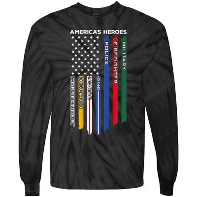 First Responders Police Military Firefighter Nurse BACK Tie-Dye Long Sleeve Shirt