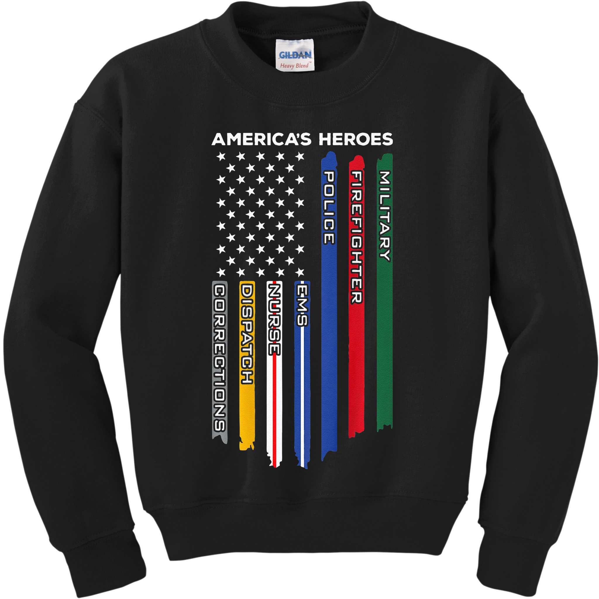 First Responders Police Military Firefighter Nurse BACK Kids Sweatshirt