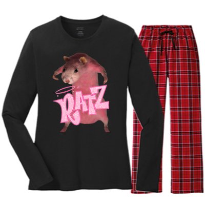 Funny Ratz Pink Rat Ratz Meme Women's Long Sleeve Flannel Pajama Set 