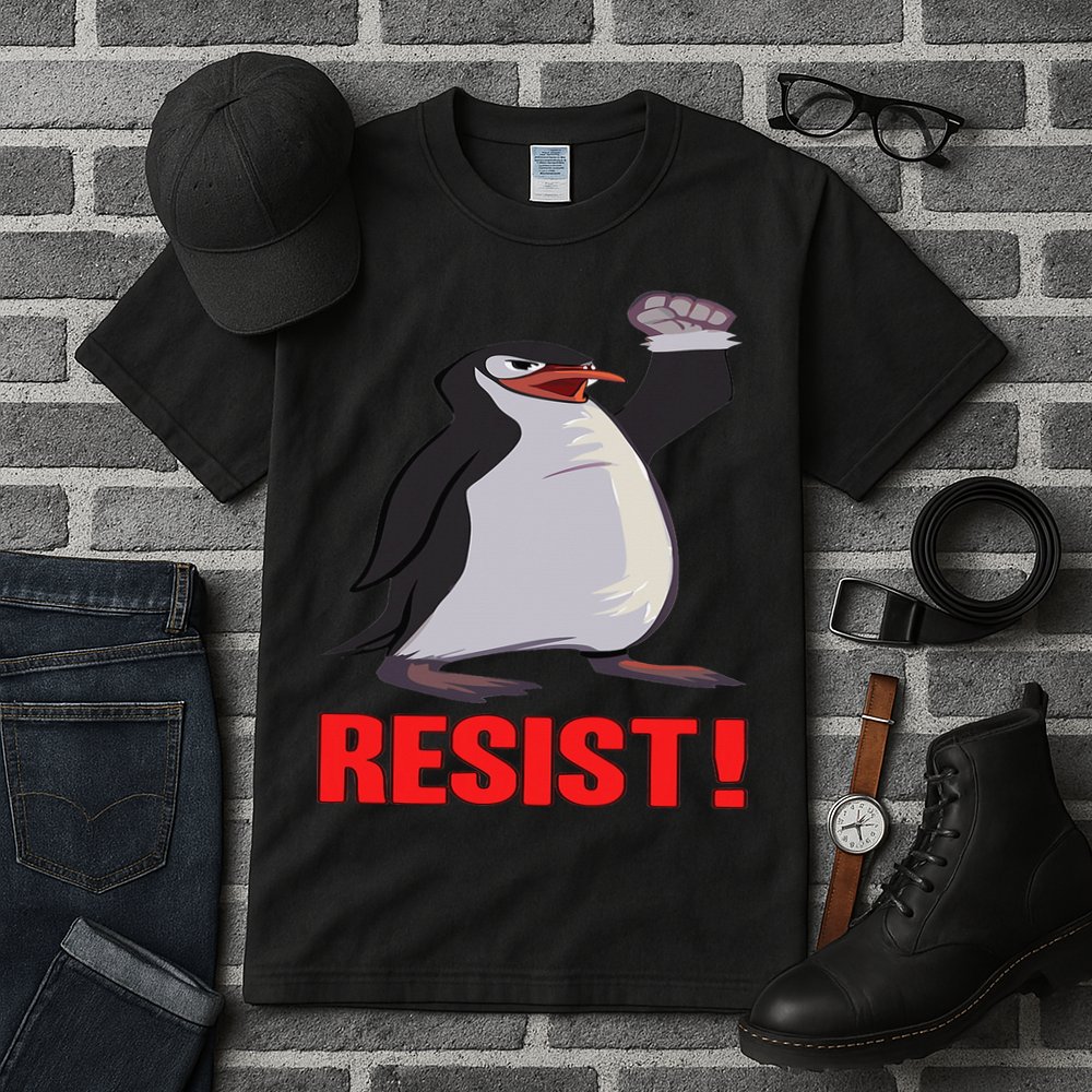 Funny Resist Penguin Activism Vintage Penguins Protest 2025 Tall T-Shirt