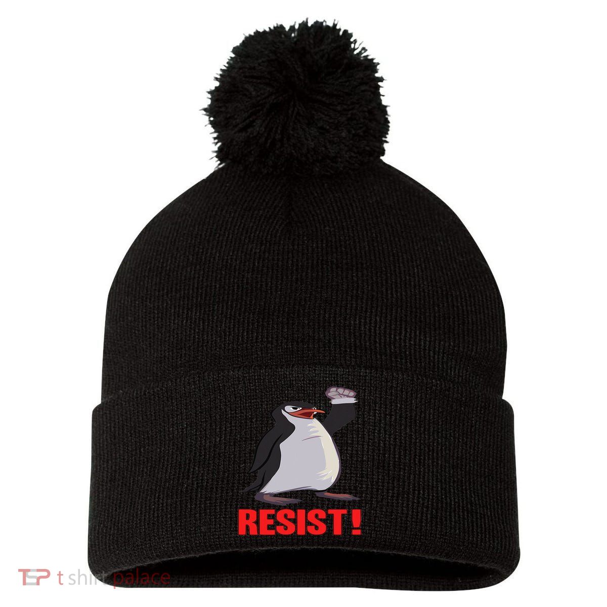 Funny Resist Penguin Activism Vintage Penguins Protest 2025 Pom Pom 12in Knit Beanie